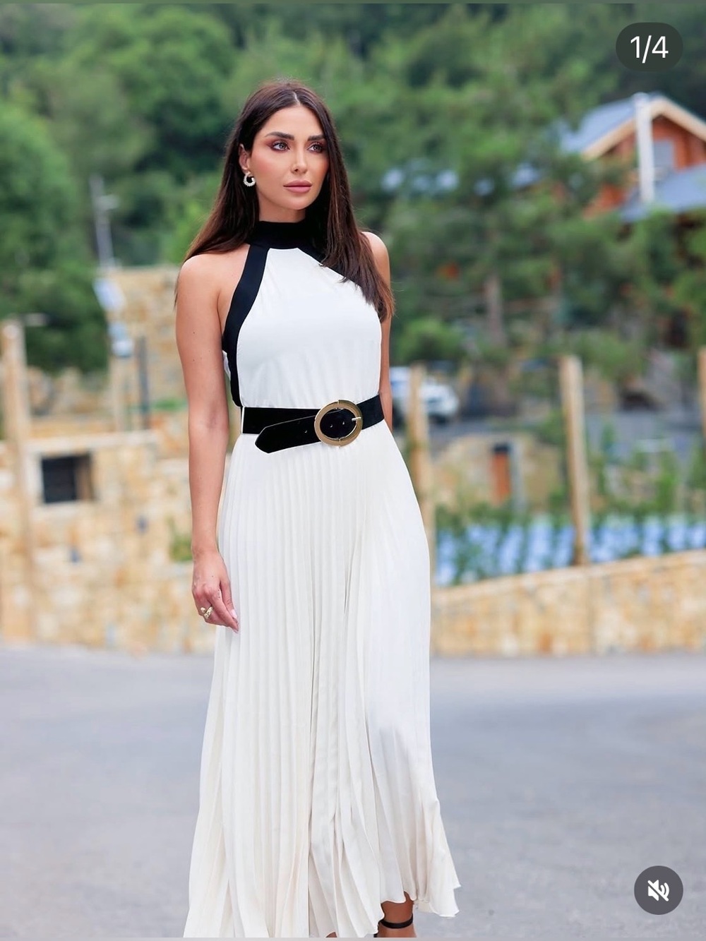 🔥🔥Zara Halter Pleated Maxi Dress with Black Accents